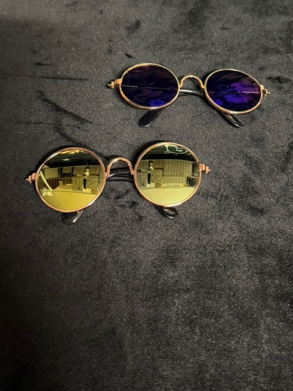 Pet Sunglasses with gold frames and black lenses